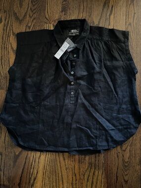 Baird McNutt for J. Crew Capitaine Black Linen Button-Front Blouse Medium NEW
